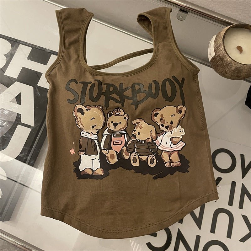 STURTBOY Bear Cartoon Graphic Cropped T-Shirt – Trendy & Fun - Zero Bra