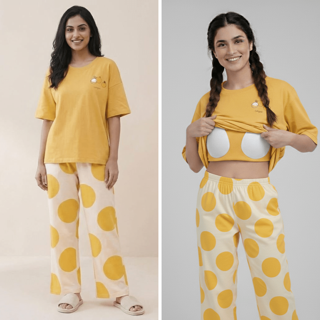 Sunny Longan Sleepwear Set with Padded Support - Zero Bra