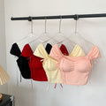 Tie-Detail Puff-Sleeve Built-In Bra Crop Top