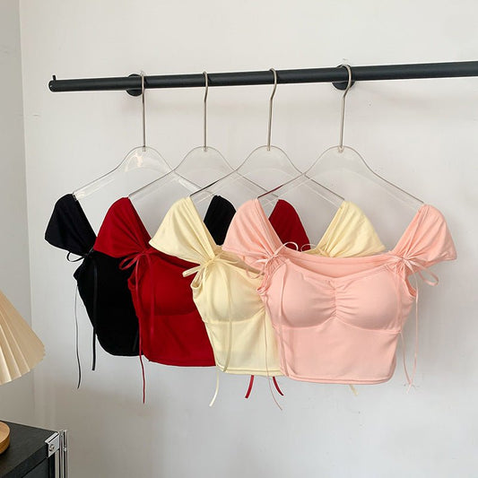 Sweet Tie - Detail Puff Sleeve Crop Top – Flirty & Fun - Zero Bra