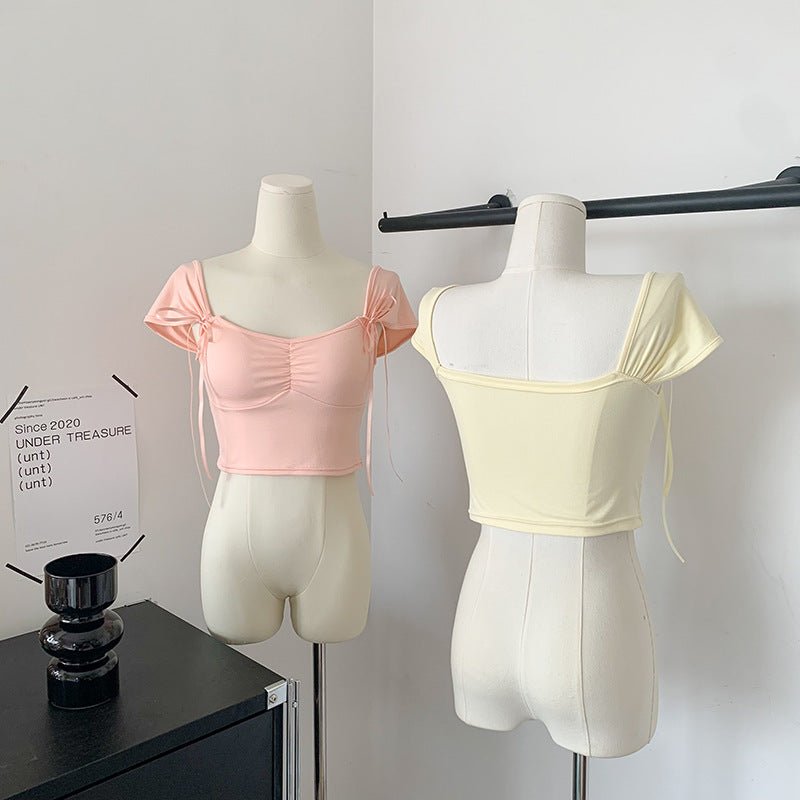 Sweet Tie - Detail Puff Sleeve Crop Top – Flirty & Fun - Zero Bra