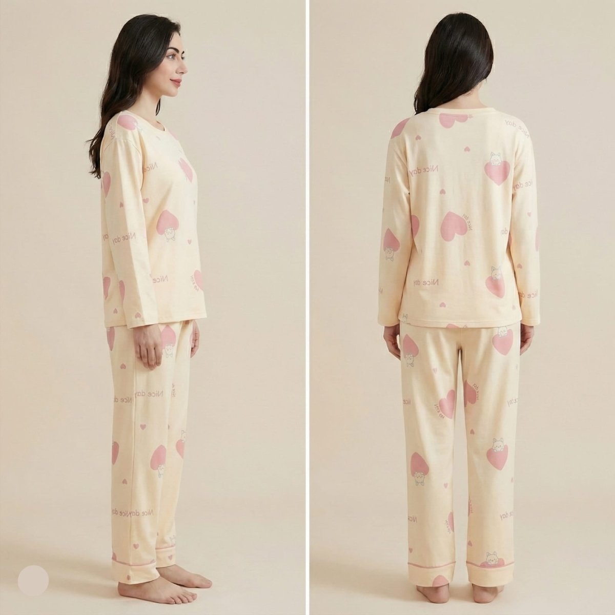 Sweetheart Bunny Padded PJ Set – Blush Beige Edition - Zero Bra