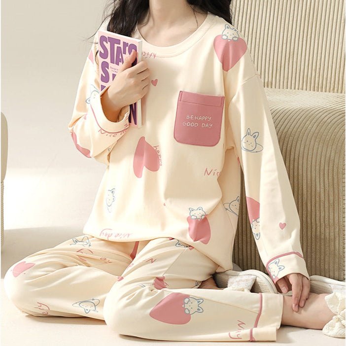 Sweetheart Bunny Padded PJ Set – Blush Beige Edition - Zero Bra