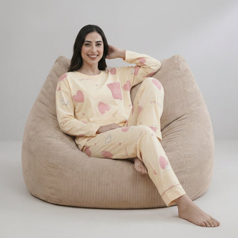 Sweetheart Bunny Padded PJ Set – Blush Beige Edition - Zero Bra