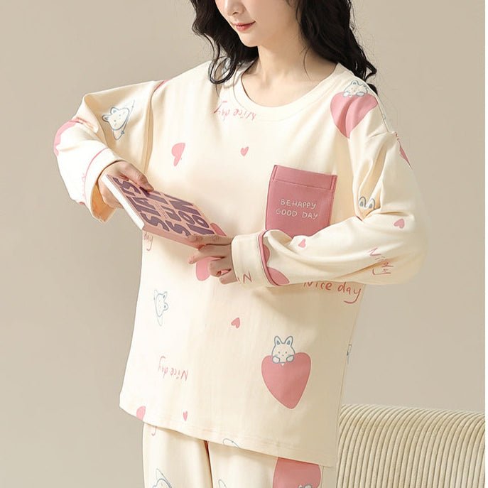Sweetheart Bunny Padded PJ Set – Blush Beige Edition - Zero Bra