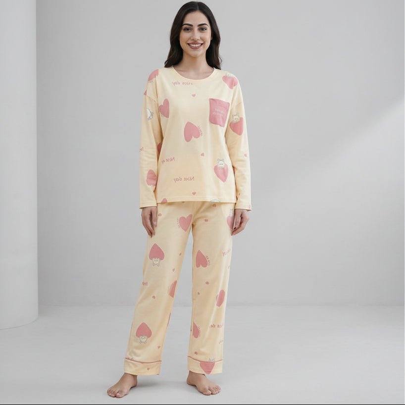 Sweetheart Bunny Padded PJ Set – Blush Beige Edition - Zero Bra