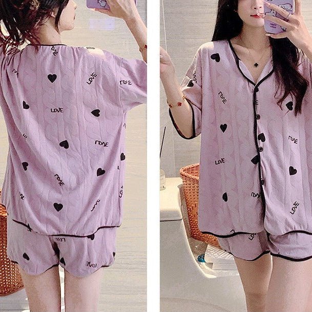 Sweetheart Vibes Pajama Set – With Built - In Bra! - Zero Bra