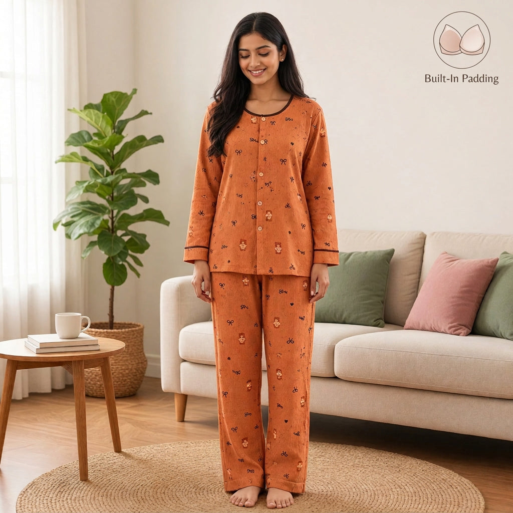 Teddy Cocoa Padded Night Suit