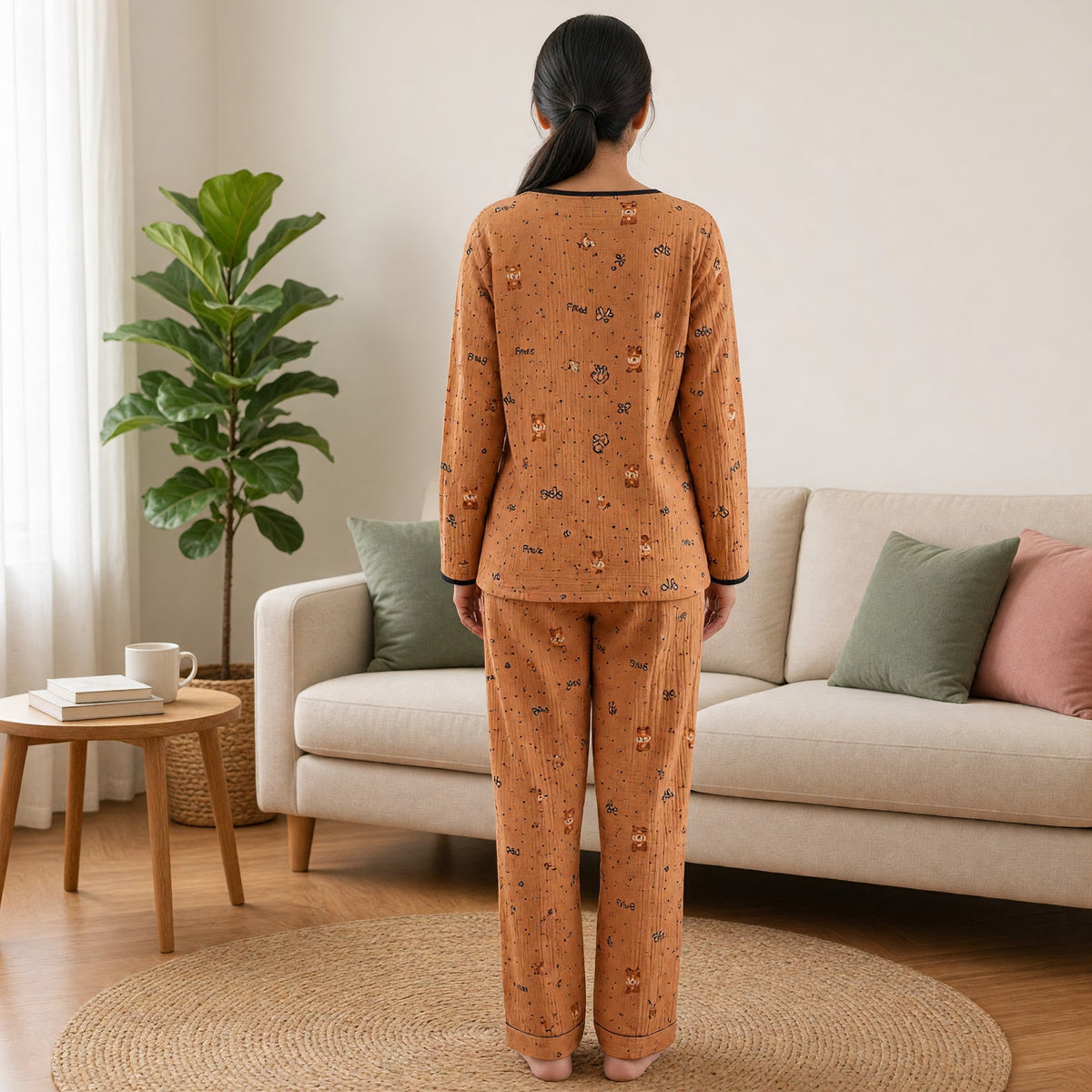 Teddy Cocoa Padded Night Suit