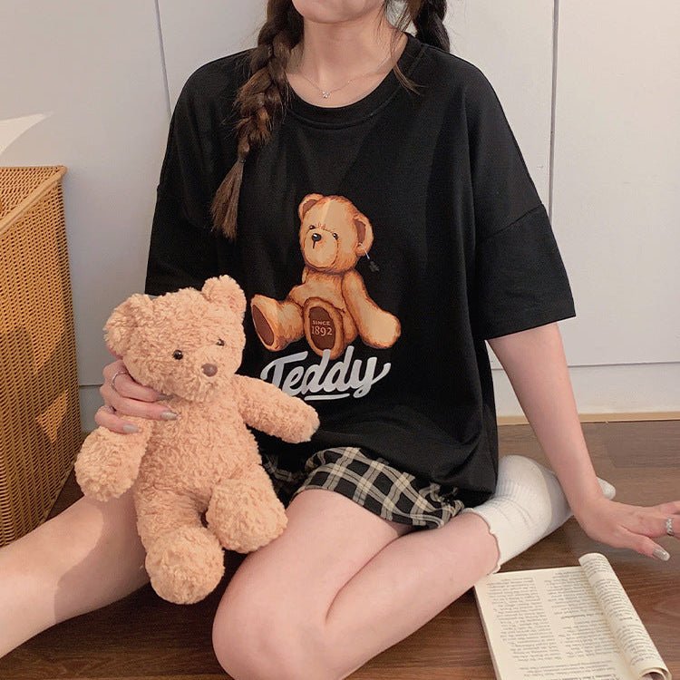 Teddy Time Plaid Shorts Set – With Padded Snuggle Mode - Zero Bra