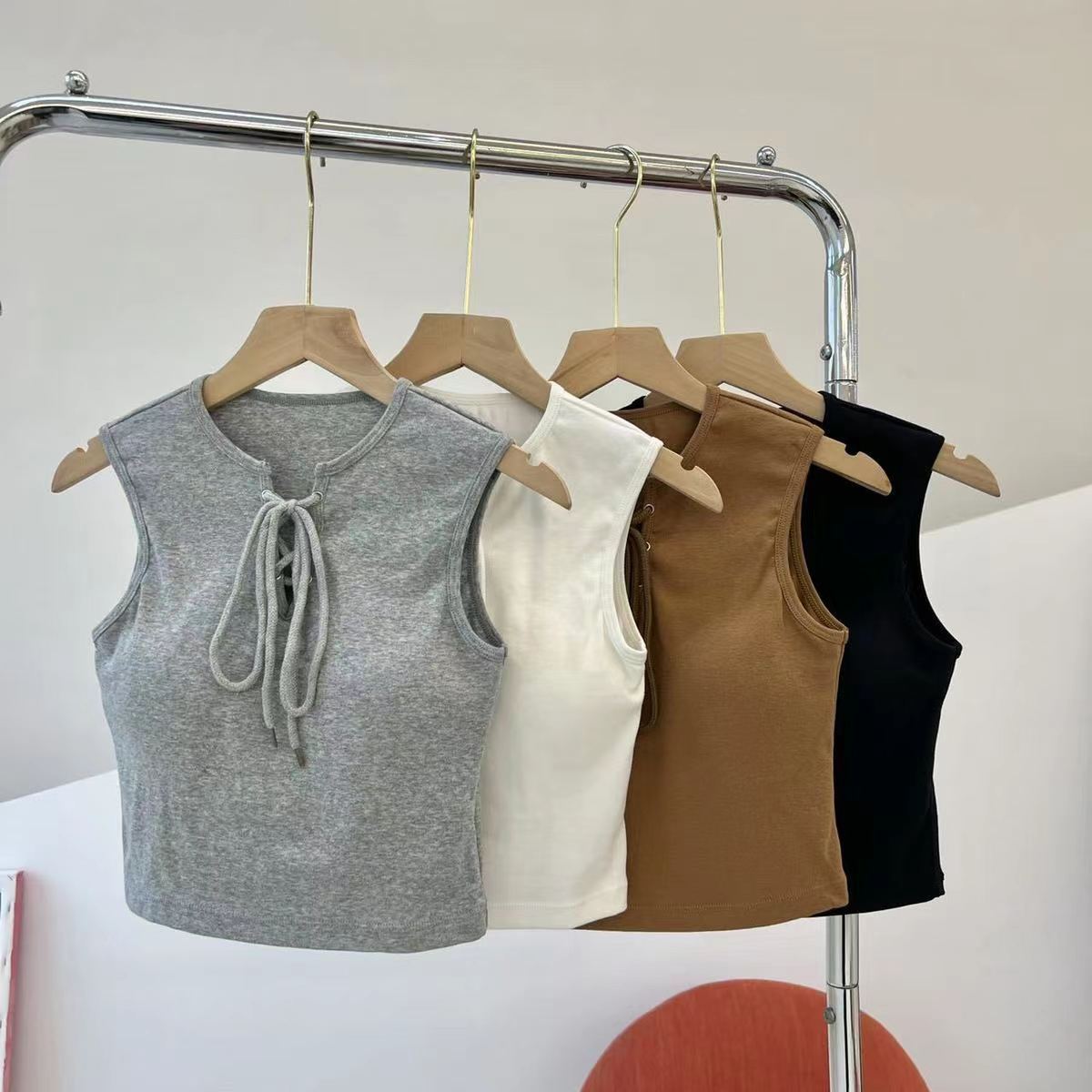 Tie - Front Sleeveless Crop Top with Built - in Bra – Effortless Chic - Zero Bra