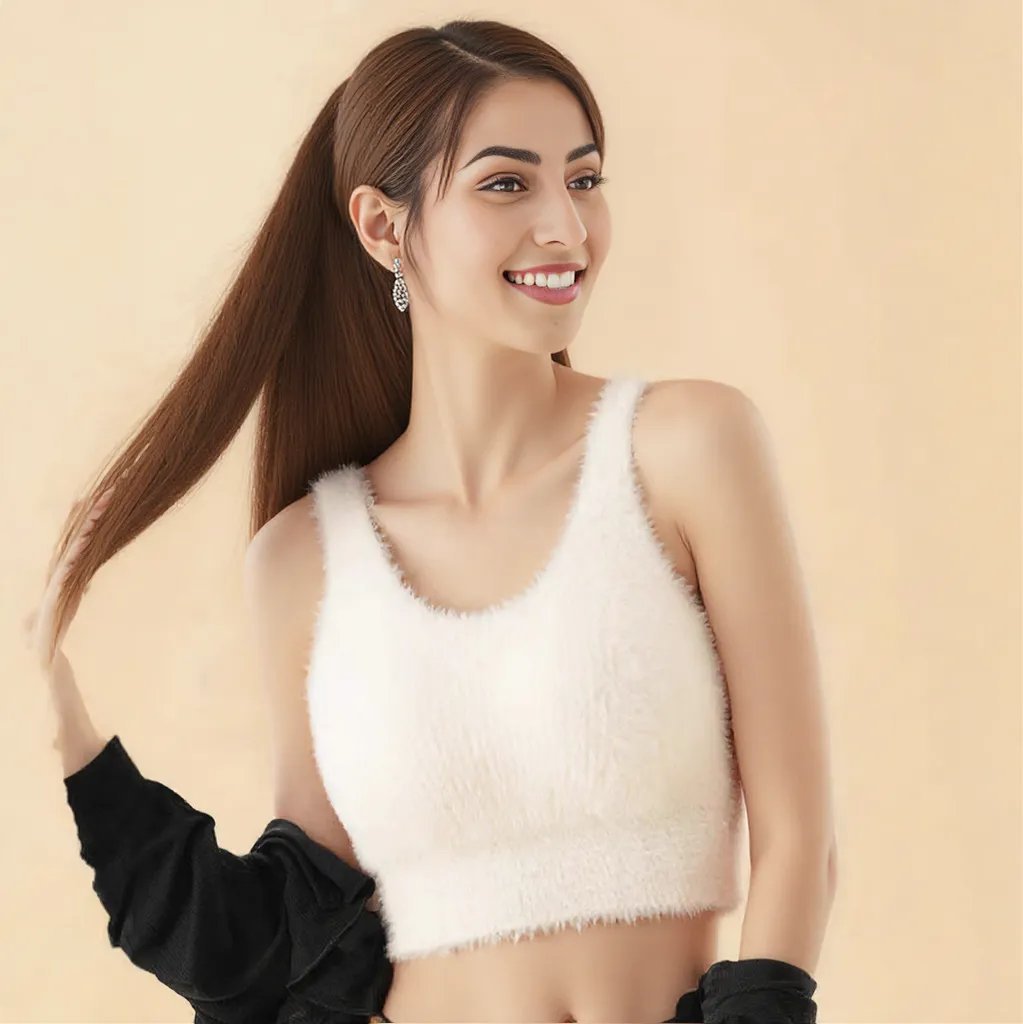 Ultra - Cozy Fuzzy Built - In Bra Top – Soft & Warm - Zero Bra