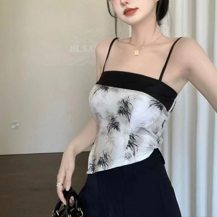 Vintage Chic Asymmetrical Built - In Bra Cami – Monochrome Elegance - Zero Bra