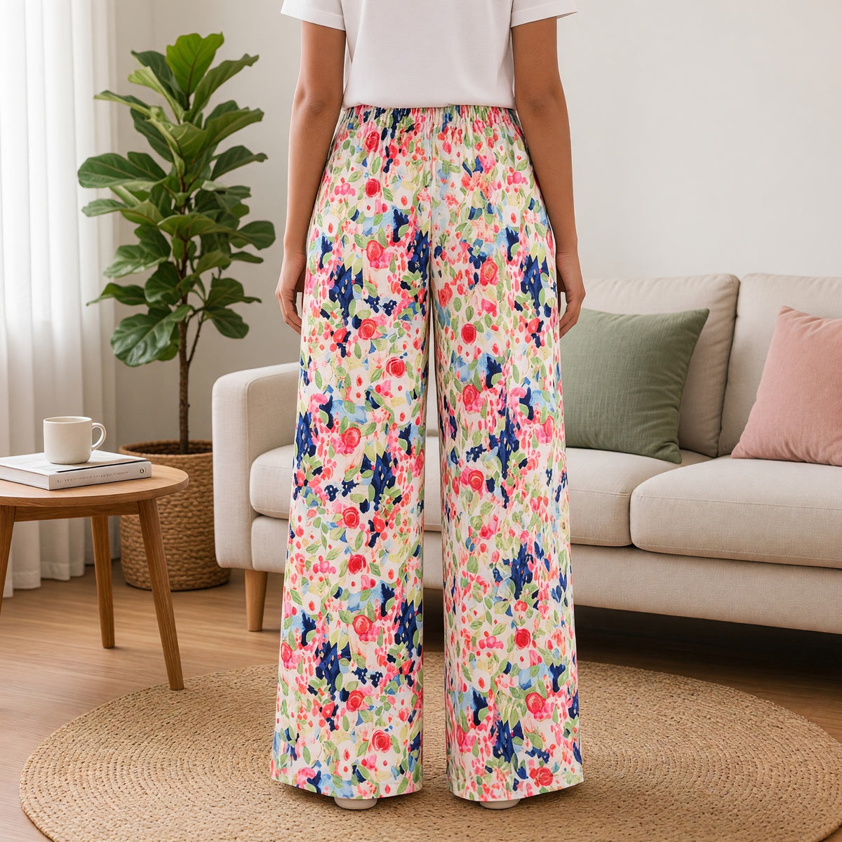Watercolor Floral Wide-Leg Lounge Pants