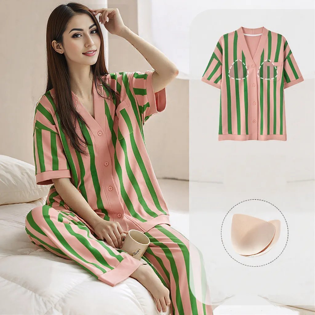 Watermelon Stripes PJ Set – With Padded Freshness - Zero Bra